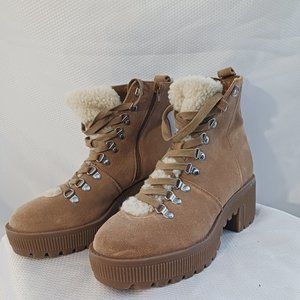 Aqua suede ankle faux fur lined hiking boots